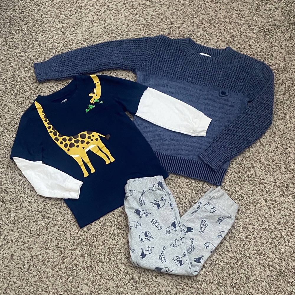 NWOT Carter's Giraffe Print Matching Set & Knit Sweater Bundle